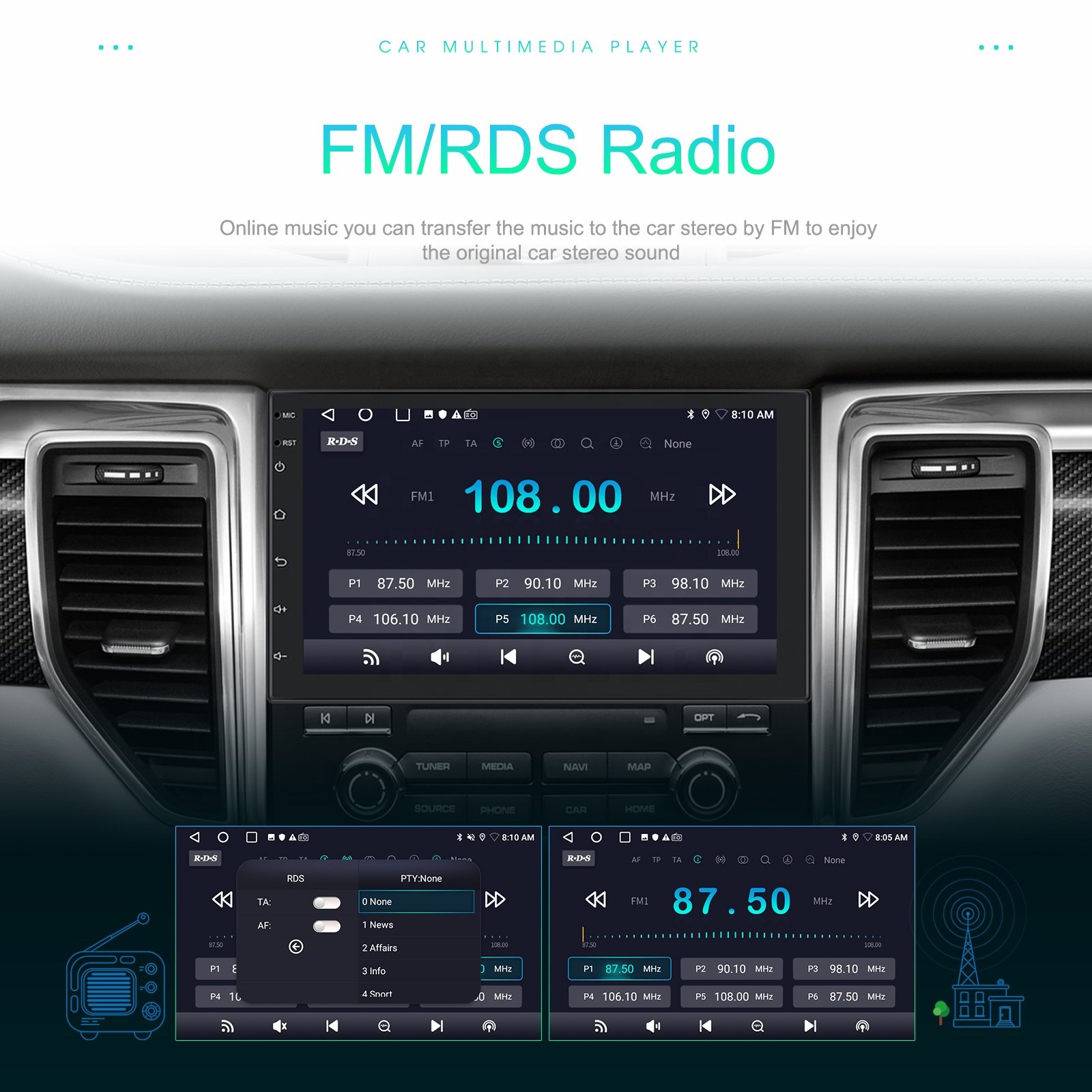 (AU Stock) Podofo 7'' 2+32G Android Car Stereo CarPlay Android Auto Car Radio Video Autoradio GPS WiFi BT FM RDS Hi-Fi Wholesale