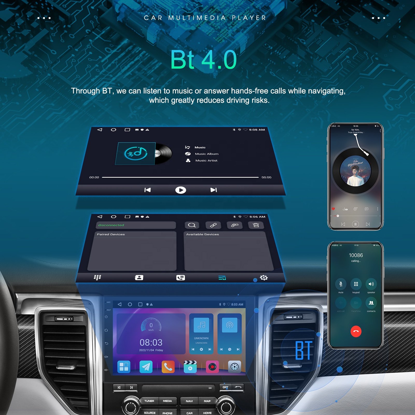 (AU Stock) Podofo 7'' 2+32G Android Car Stereo CarPlay Android Auto Car Radio Video Autoradio GPS WiFi BT FM RDS Hi-Fi Wholesale