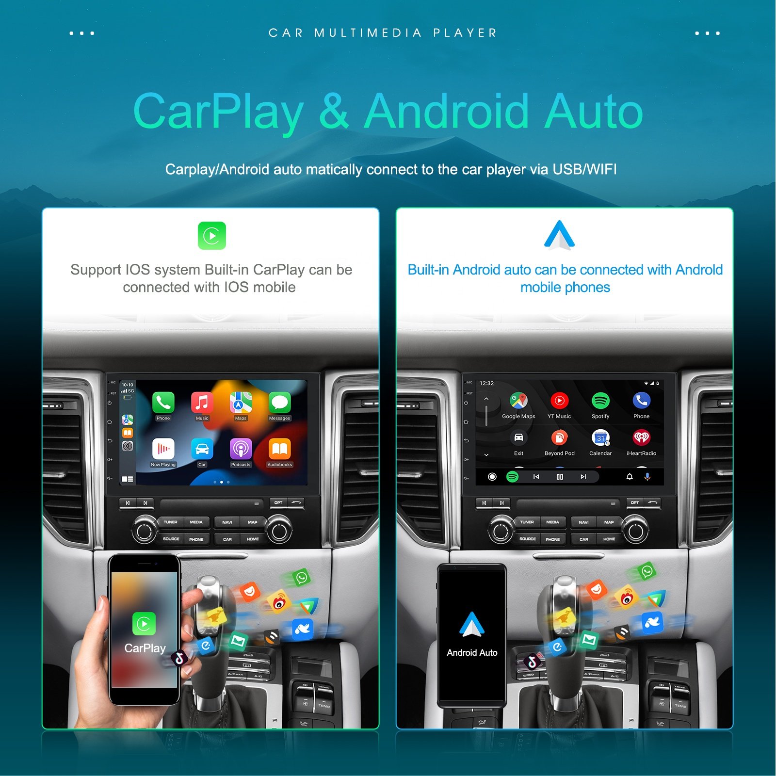 (AU Stock) Podofo 7'' 2+32G Android Car Stereo CarPlay Android Auto Car Radio Video Autoradio GPS WiFi BT FM RDS Hi-Fi Wholesale