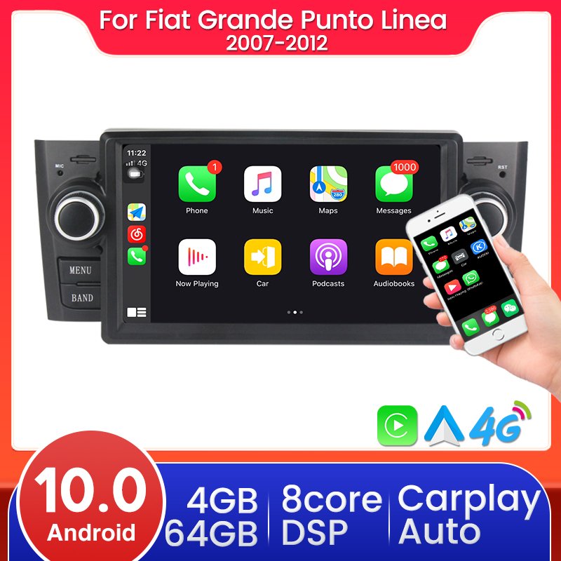 Android system 4GB+64GB For Fiat Grande Punto Linea 2007 2012 Car Radio Multimedia Video Player Navigation GPS 2din DVD