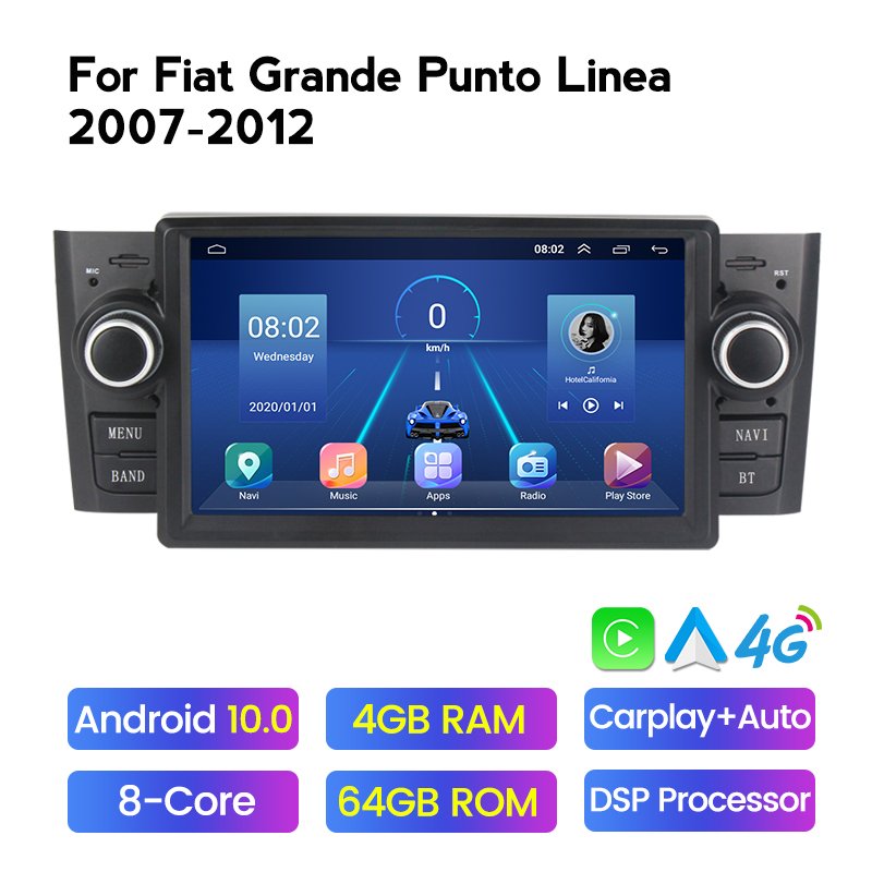 Android system 4GB+64GB For Fiat Grande Punto Linea 2007 2012 Car Radio Multimedia Video Player Navigation GPS 2din DVD