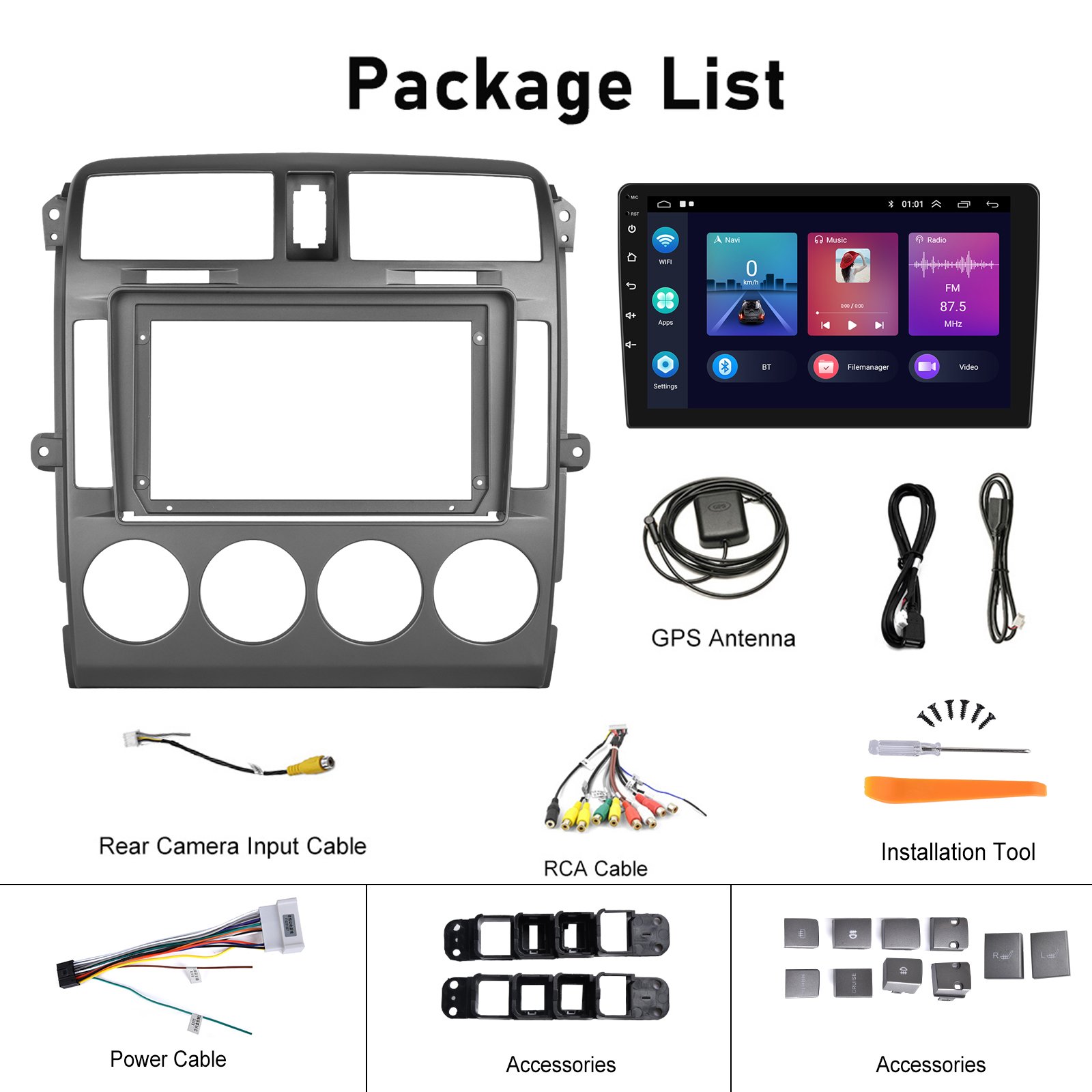US Stock Podofo 9'' Car Radio Android Carplay Android Auto GPS RDS HIFI with AHD Camera For KIA Carnival 2002-2006