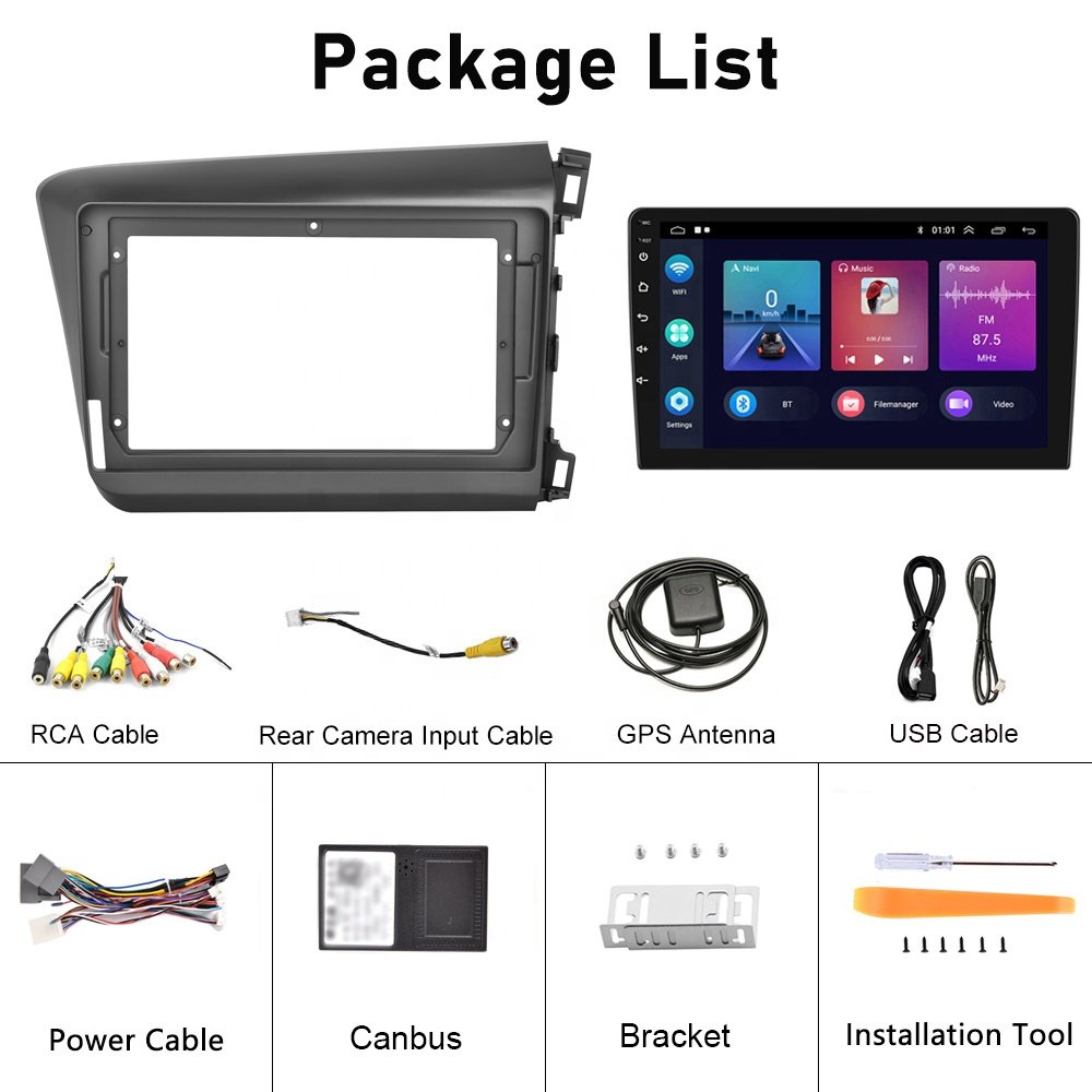 (UK Stock) Podofo Car Radio For Honda Civic 2012 Right-Hand Drive Carplay Android Auto GPS WiFi FM RDS 9" Android 13 Auto Parts