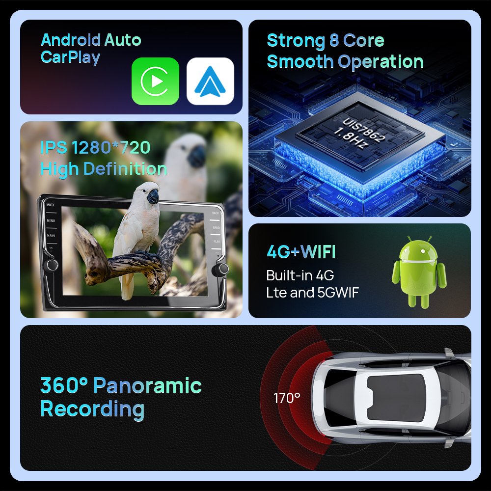 9Inch Universal Android12 Car DVD Player 8Core Multimedia GPS Button Knob Car Radio Carplay Stereo Touch Screen Monitor