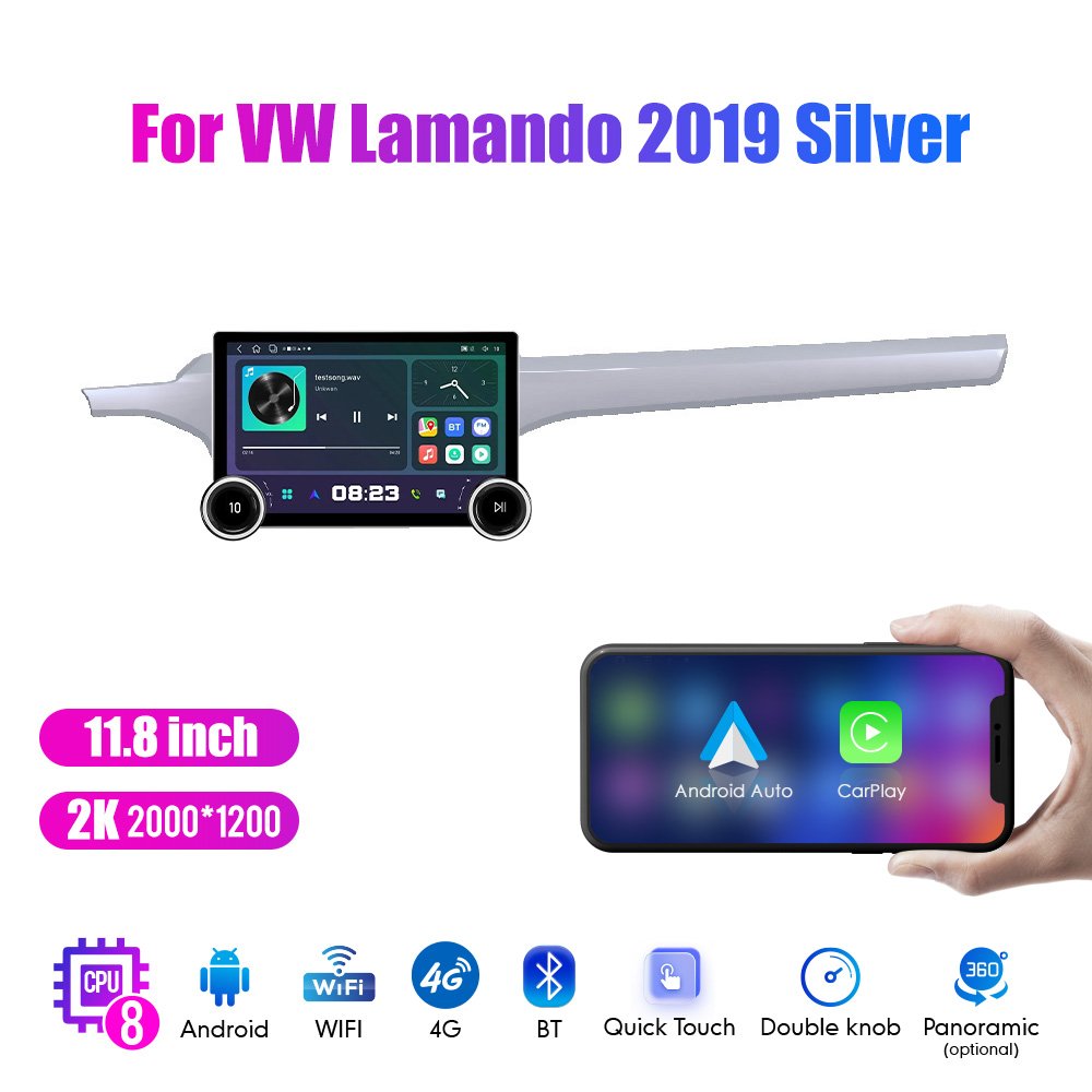 11.8Inch 2Din Android Car Radio For VW Lamando 2019 Silver 2K QLED Screen Car Stereo Car DVD Player Carplay Android Auto