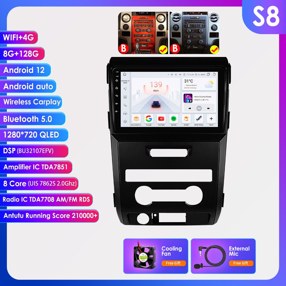 9 Inch Wifi+4G OLED Android 12 car dvd Player for Ford F150 P415 Raptor with radio CarPlay Android Auto car stereo with GPS