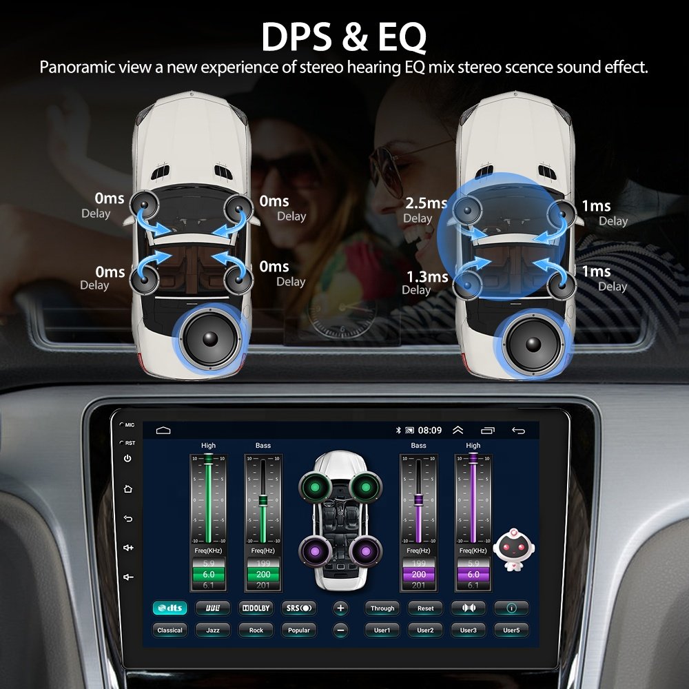 Podofo 8 Core Android 4+64GB 10.1" Car Radio Stereo Autoradio GPS 4G Wifi AI Voice Carplay Android Auto DSP Hi-Res RDS OBD2 DAB+