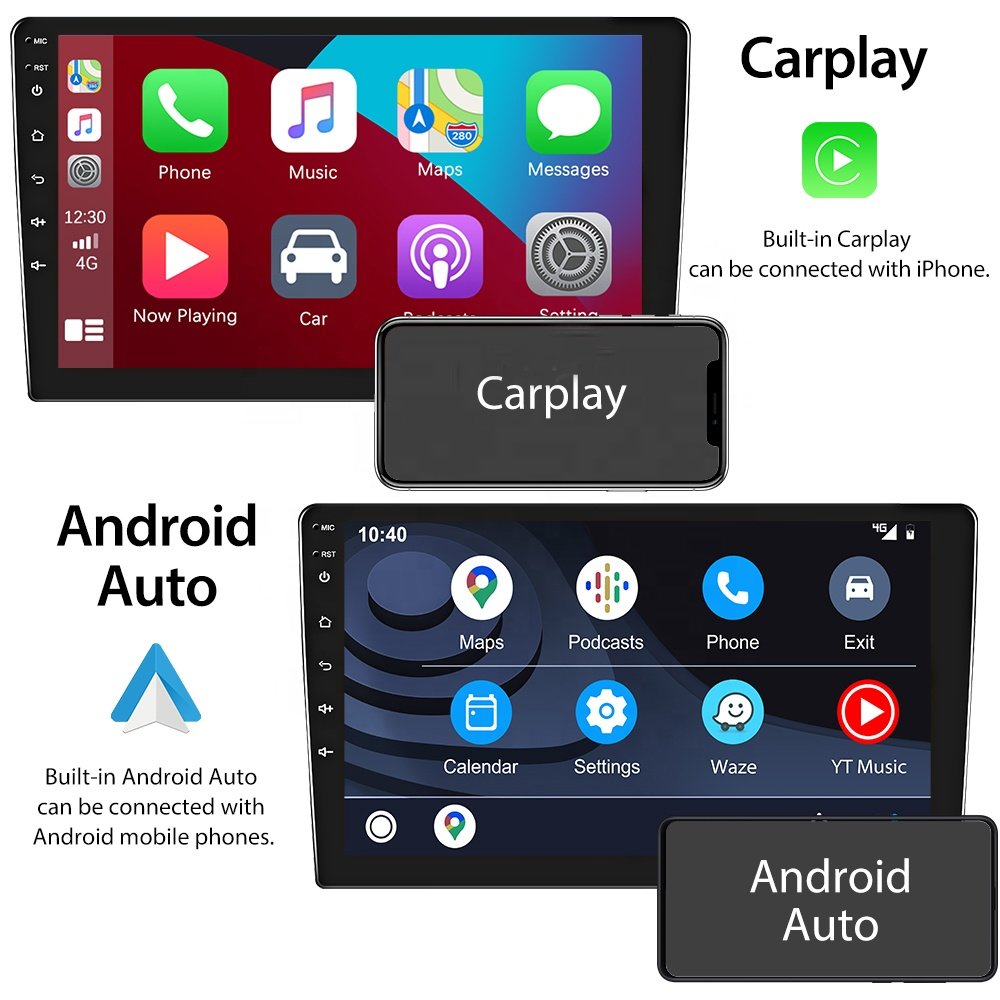 Podofo 8 Core Android 4+64GB 10.1" Car Radio Stereo Autoradio GPS 4G Wifi AI Voice Carplay Android Auto DSP Hi-Res RDS OBD2 DAB+