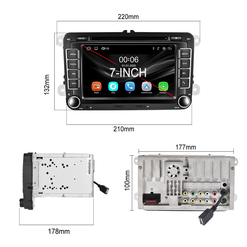 (AU Stock) Podofo Car DVD Player Autoradio 2 DIN Carplay Android Auto GPS Navi BT For VW/GOLF 5/PASSAT/TOURAN/TIGUAN/POLO