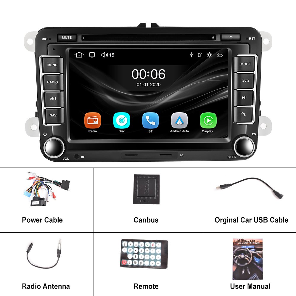 (AU Stock) Podofo Car DVD Player Autoradio 2 DIN Carplay Android Auto GPS Navi BT For VW/GOLF 5/PASSAT/TOURAN/TIGUAN/POLO