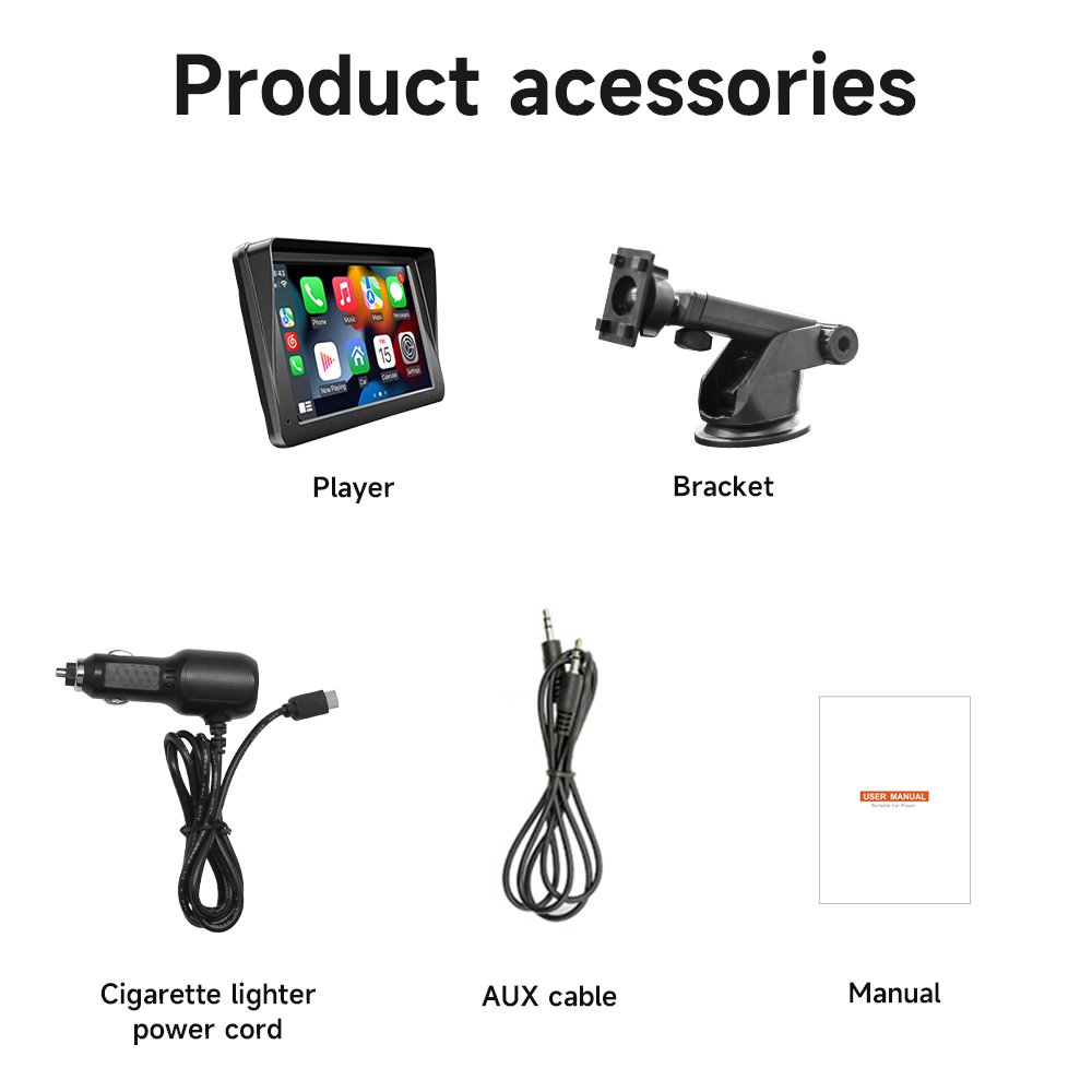7'Wireless carplay Auto Player 1080P Portable Screen Sunshade Universal Car Truck Android BT USB FM DVR Wireless Screen Monitor