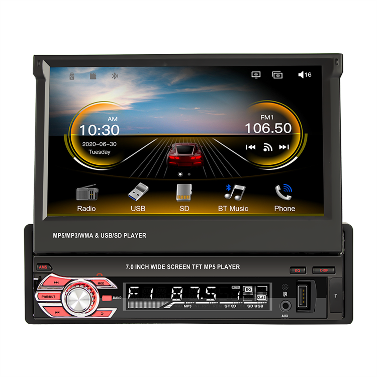 Lancol 1 Din Car Radio Autoradio 7" Retractable Touch Screen GPS Wifi BT FM RDS AUX Stereo Auto Radio