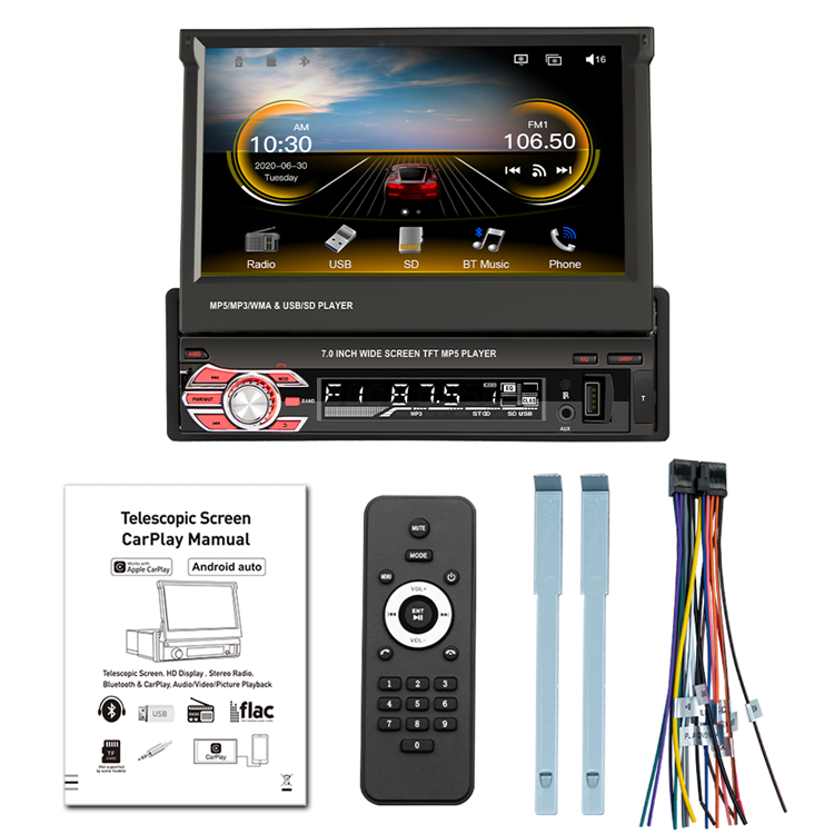 Lancol 1 Din Car Radio Autoradio 7" Retractable Touch Screen GPS Wifi BT FM RDS AUX Stereo Auto Radio