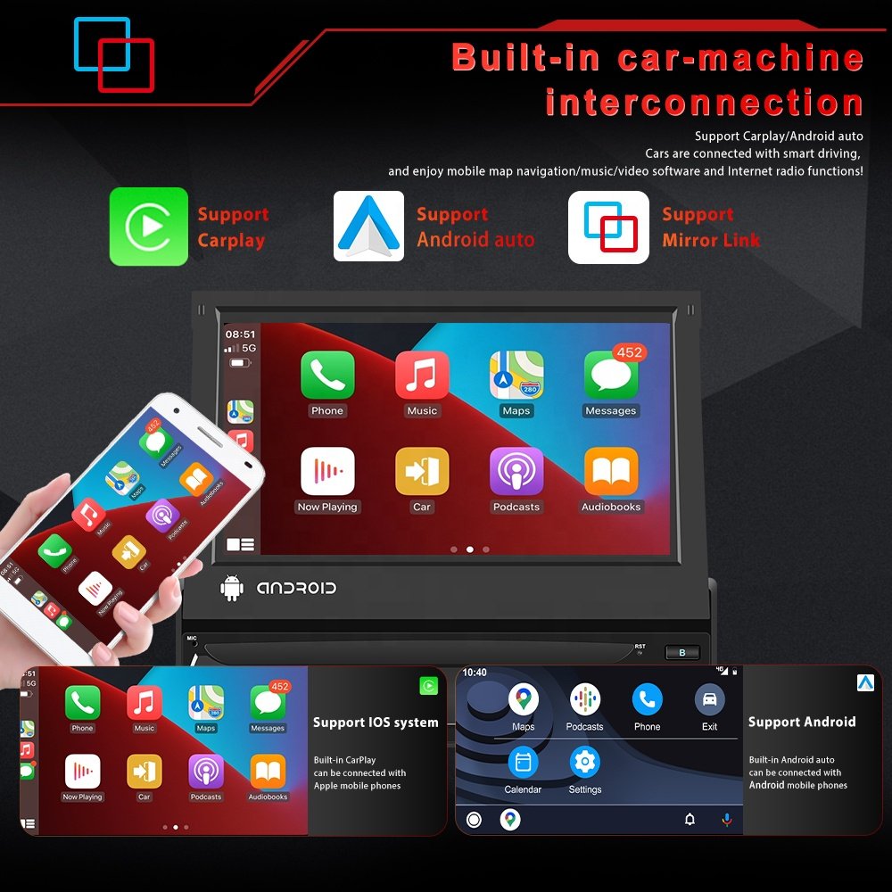 Podofo 8 Core 2.5GHZ Android 4+64/8+128GB 7" IPS Car Radio Stereo GPS 4G Wifi Carplay Android Auto DSP Hi-Res RDS OBD2 DAB+