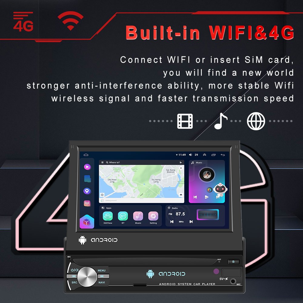 Podofo 8 Core 2.5GHZ Android 4+64/8+128GB 7" IPS Car Radio Stereo GPS 4G Wifi Carplay Android Auto DSP Hi-Res RDS OBD2 DAB+