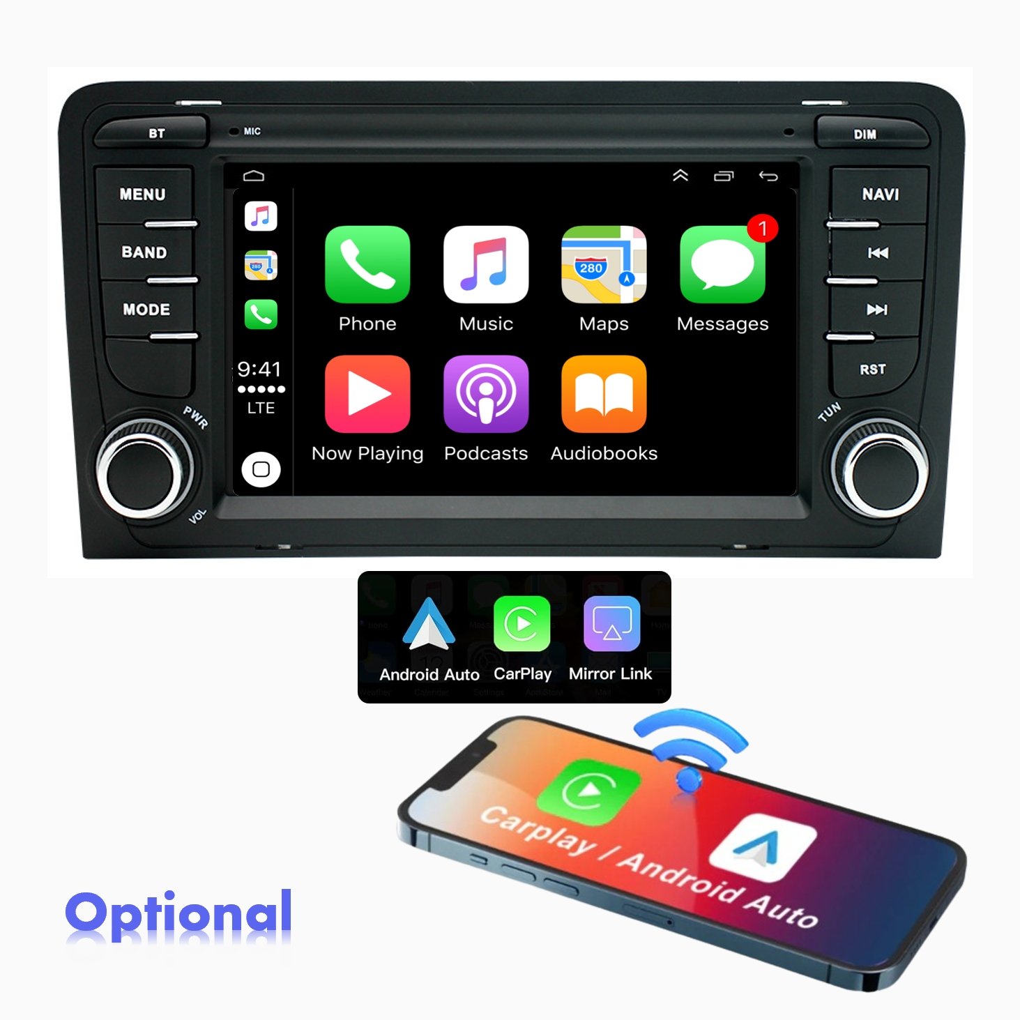 7 Inch Car Radio Android Navigation GPS 4-Core 1+16GB CarPlay Android Auto Car DVD Player A3 For Audi