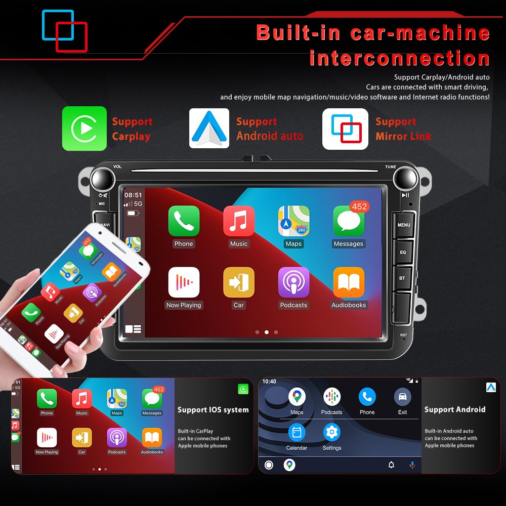 Podofo 2Din 8'' Android Car Radio 8+128G AI Voice GPS Navigation Wifi BT USB FM DSP Car Radio for VW/Polo/Golf/Jetta