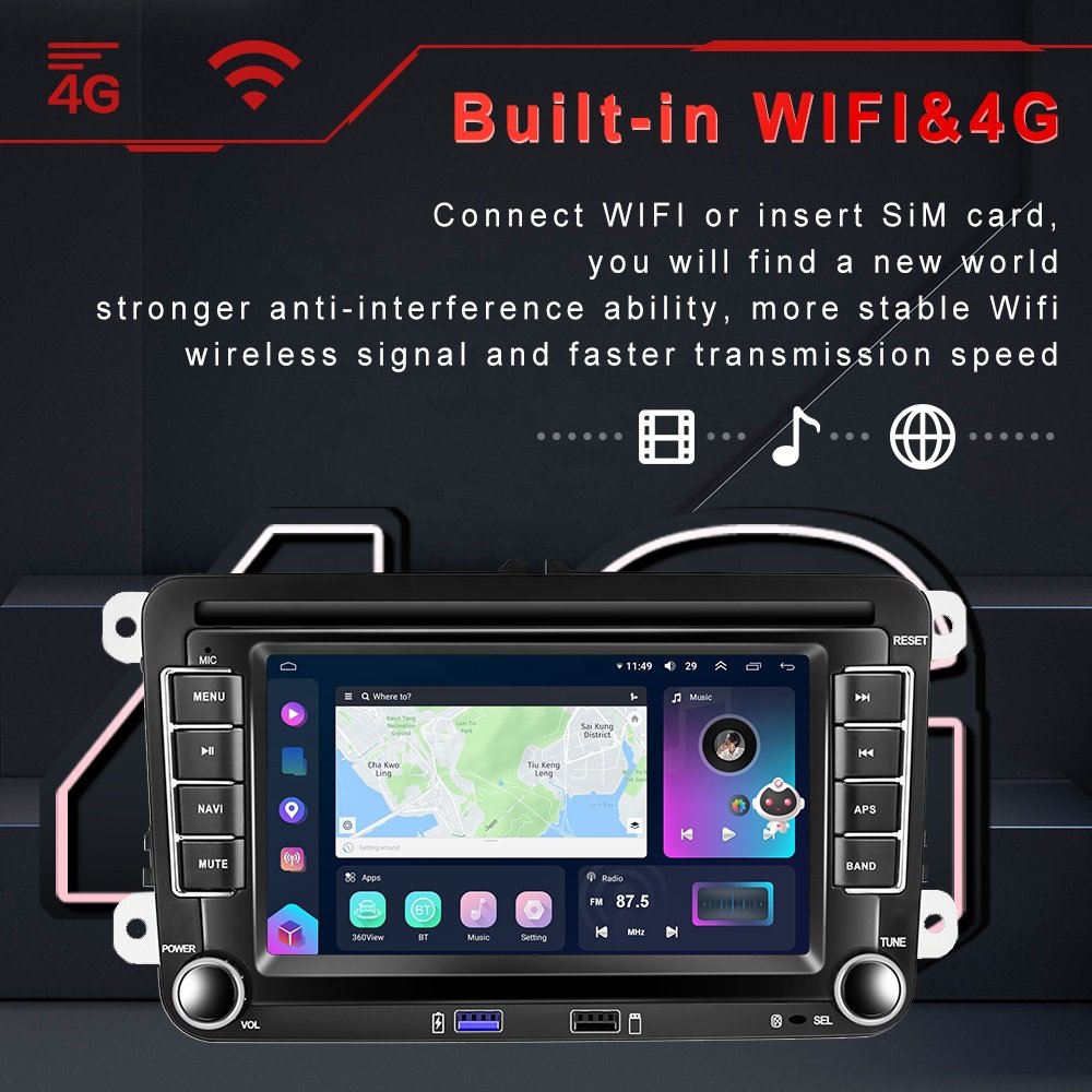 Podofo 8+128G Carplay 8 Core Android 13 Car Radio 2 Din 7'' QLED Smart Voice/GPS/Wifi/BT/4G/DSP/Hi-Res For VW/VOLKSWAGEN/POLO