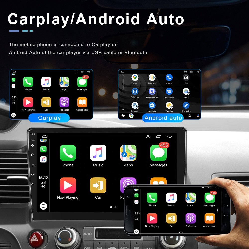Podofo For Honda Civic 2006-2011 10.1'' Android 13 Double Din Car Stereo Radio Carplay & Android Auto GPS WiFi BT FM RDS HiFi
