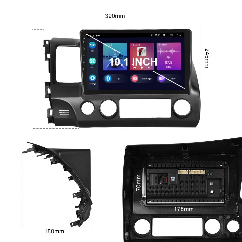 Podofo For Honda Civic 2006-2011 10.1'' Android 13 Double Din Car Stereo Radio Carplay & Android Auto GPS WiFi BT FM RDS HiFi