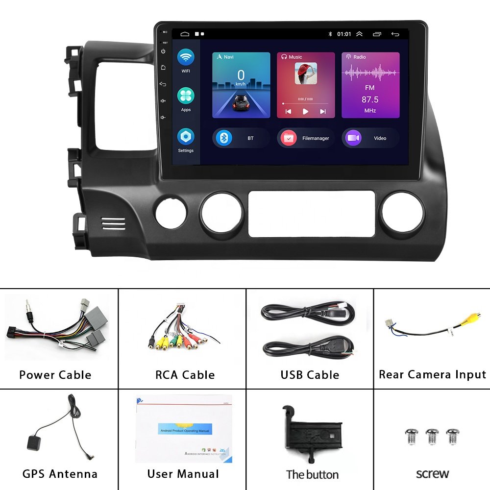 Podofo For Honda Civic 2006-2011 10.1'' Android 13 Double Din Car Stereo Radio Carplay & Android Auto GPS WiFi BT FM RDS HiFi