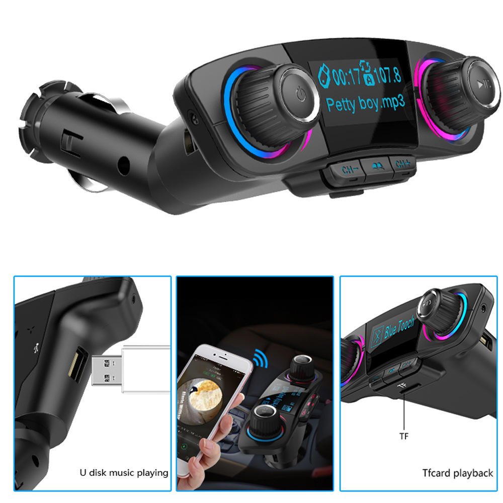 Blue-tooth audio adapter Wireless In-Car Bluetooth Handsfree FM Transmitter MP3 Radio Adapter Car Kit With 2.1A Dual USB Car FM