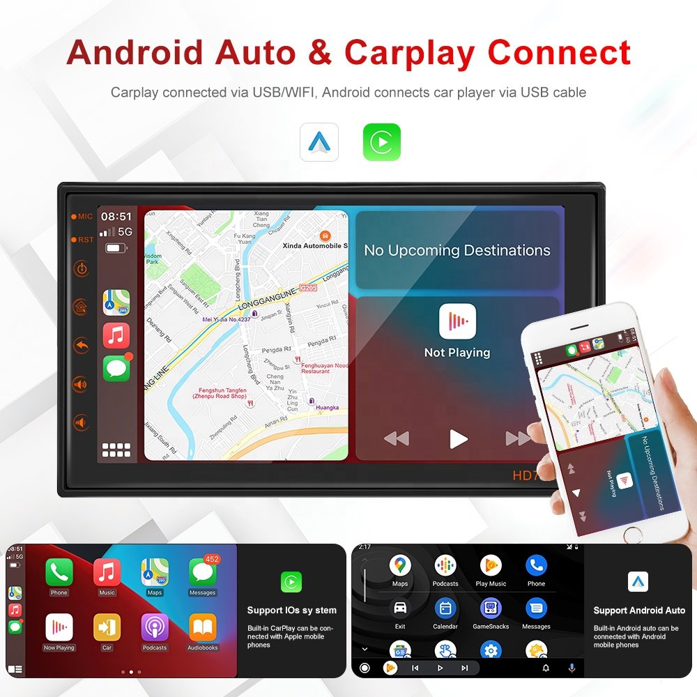 Podofo 7" 2 Din Android Car Radio With Carplay & Android Auto Car Stereo Autoradio GPS Navigation WIFI BT FM RDS OEM Factory
