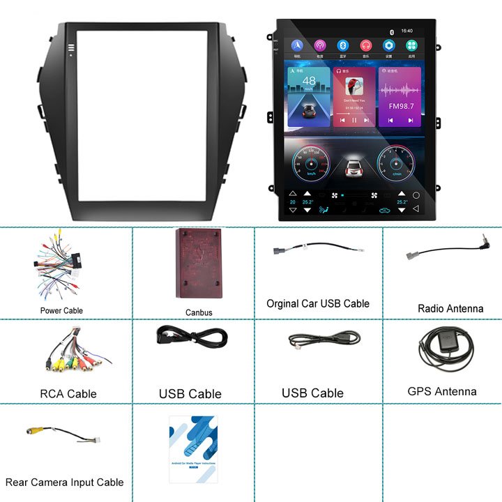 Podofo 9.7'' Android 1+16G/2+32G Car Radio Carplay Android Auto GPS BT WIFI HIFI AHD Camera For Hyundai Santafe/IX45 2013-2017