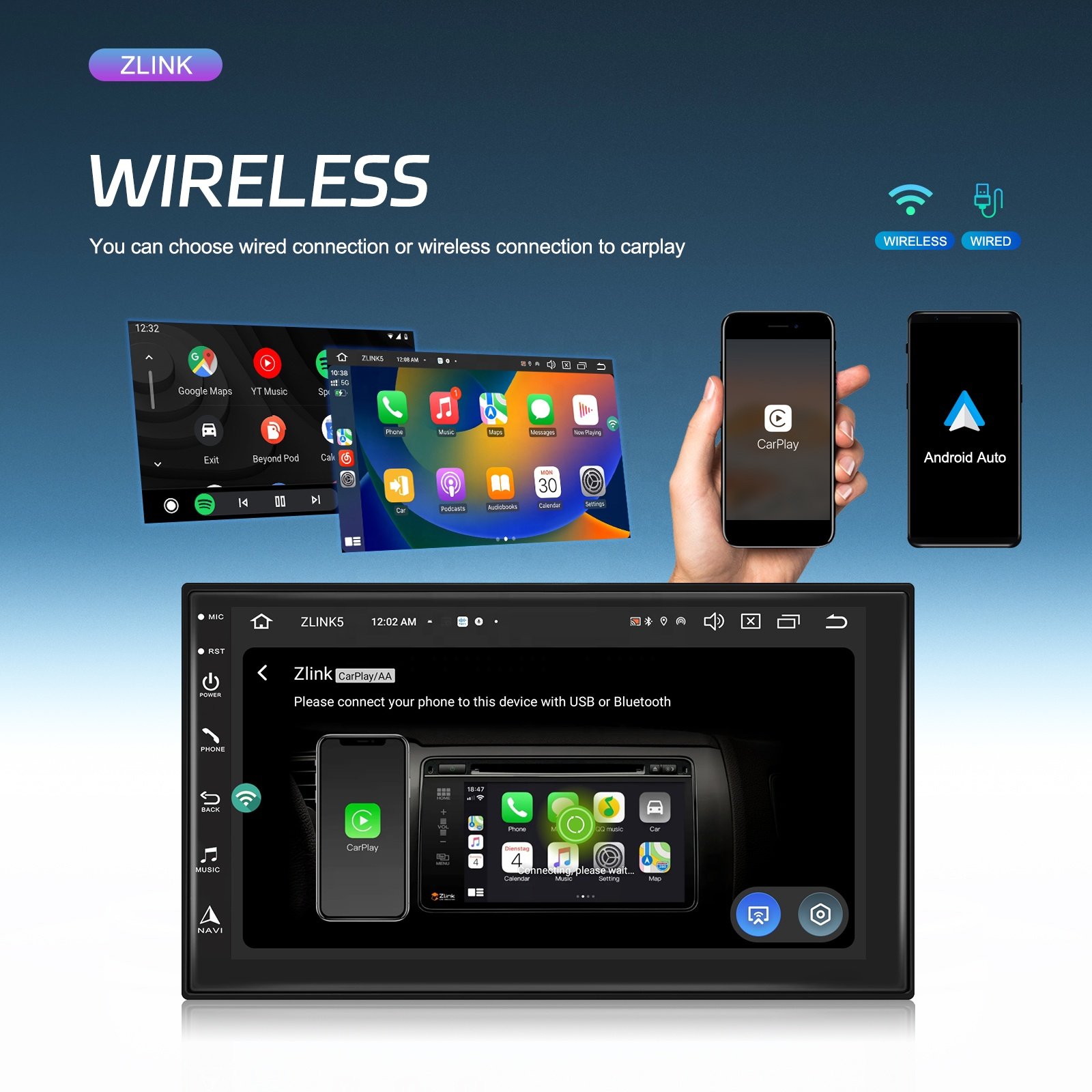 Podofo 8 Core 7'' Car Radio 4+64GB/8+128GB/8+256GB Unique Color UI Android 13 IPS Carplay Android Auto WiFi GPS BT Autoradio