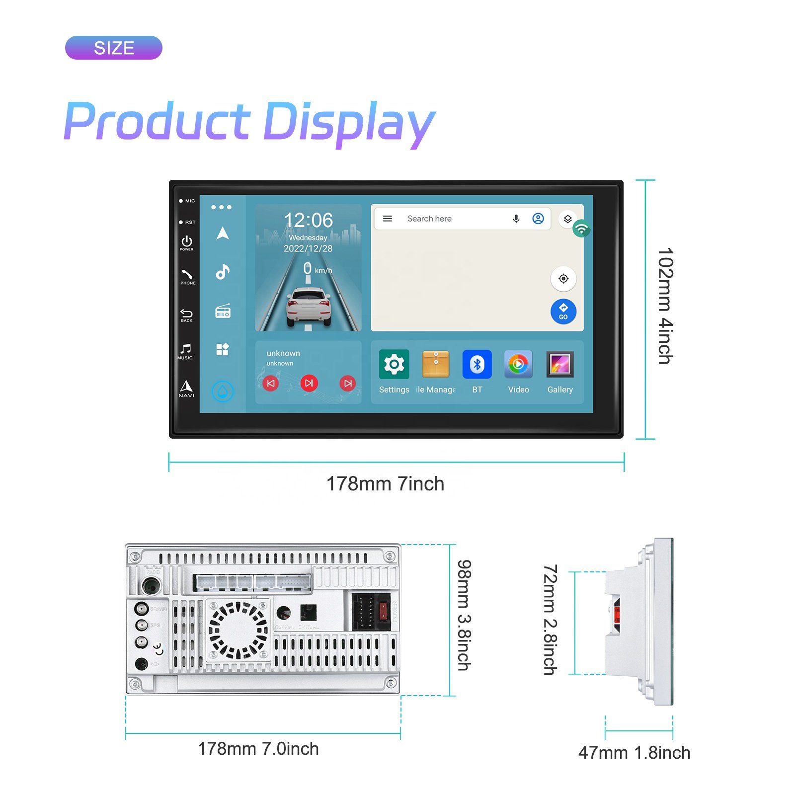 Podofo 8 Core 7'' Car Radio 4+64GB/8+128GB/8+256GB Unique Color UI Android 13 IPS Carplay Android Auto WiFi GPS BT Autoradio