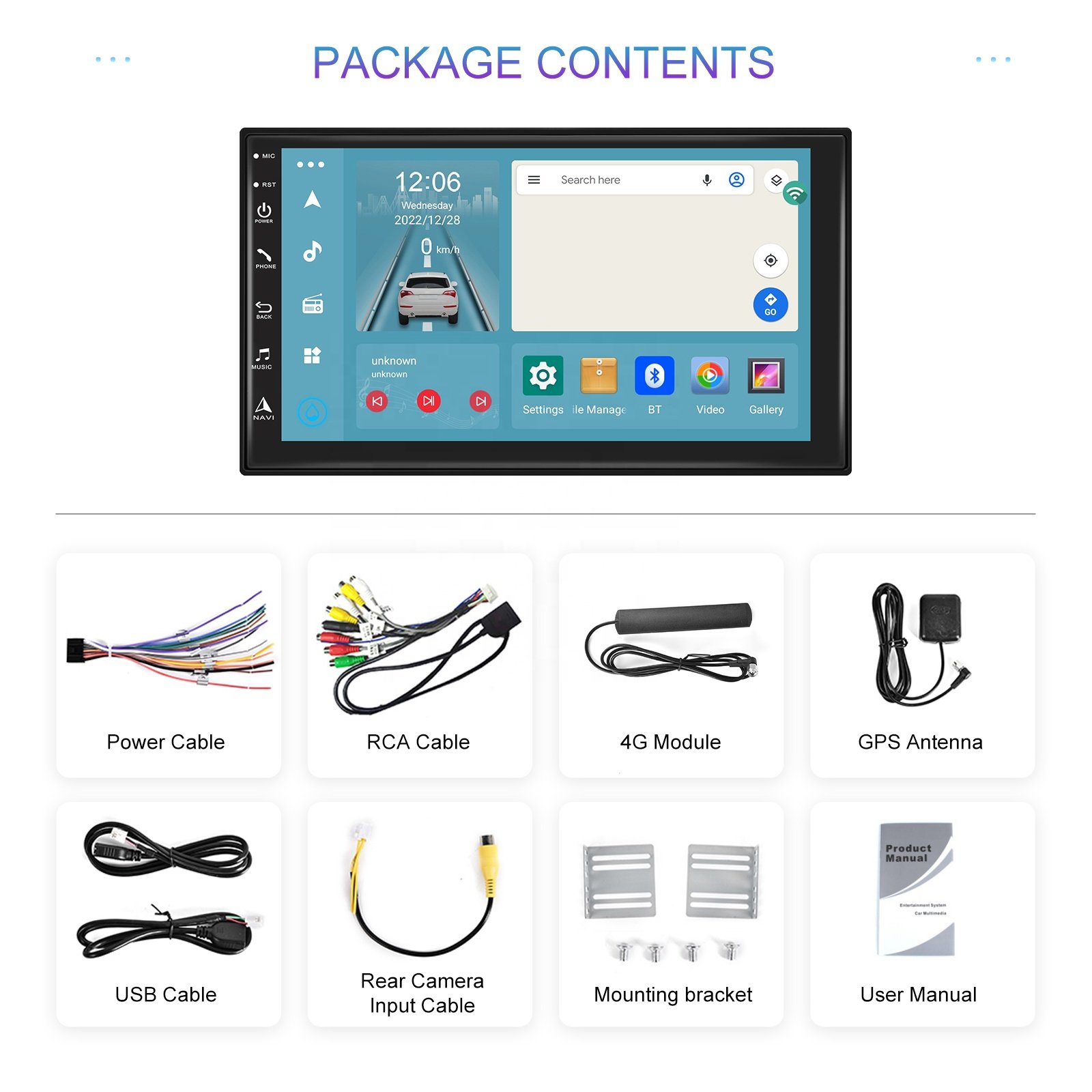 Podofo 8 Core 7'' Car Radio 4+64GB/8+128GB/8+256GB Unique Color UI Android 13 IPS Carplay Android Auto WiFi GPS BT Autoradio