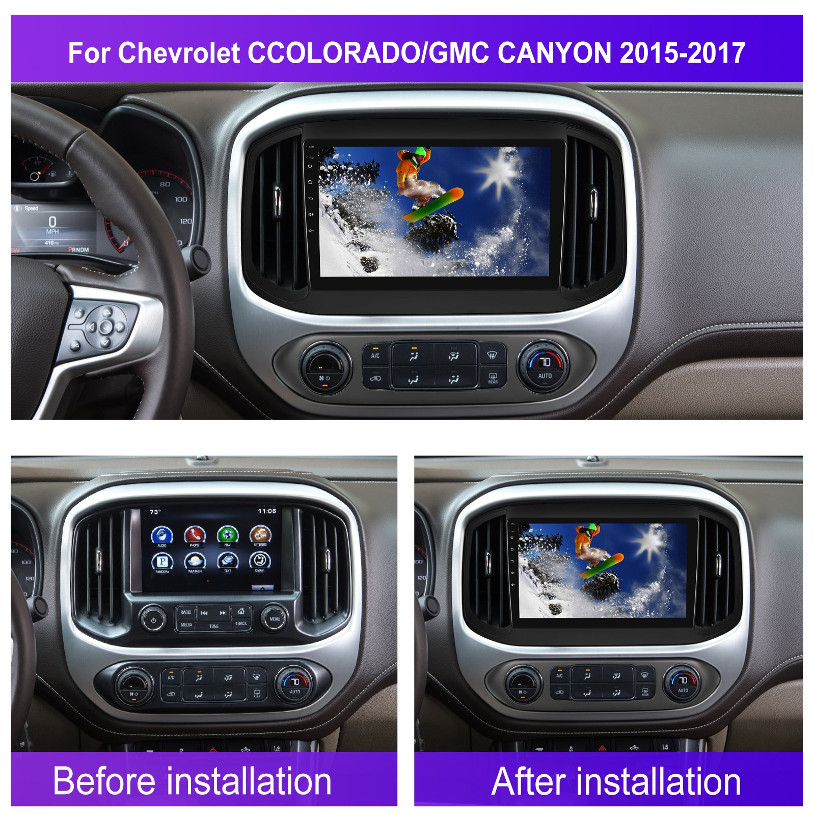 (USA Stock) Podofo 9'' Android Car Radio Carplay Android Auto GPS RDS WITH AHD Camer For Chevrolet Colorado/GMC Canyon 2015-2017