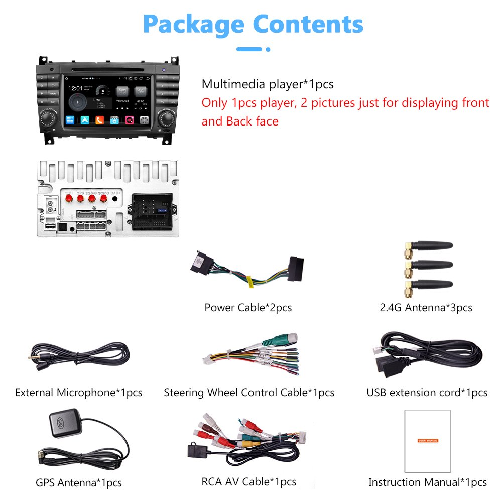 7" Android 12.0 Car DVD Player Android Auto Wifi Carplay Auto Multimedia 4+64GB For Mercedes Benz Clk W209