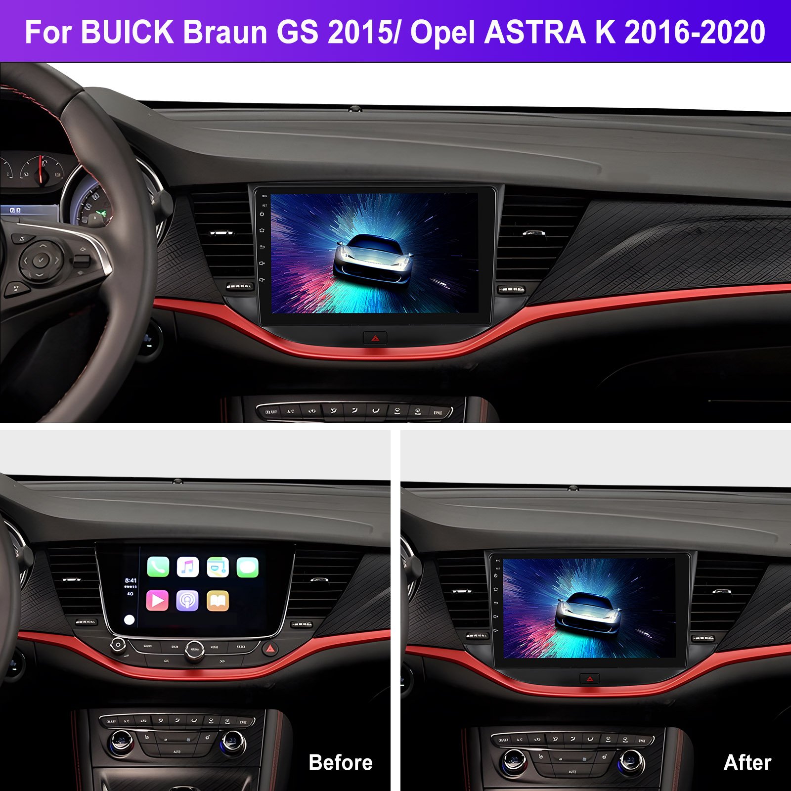 Podofo Double Din 9'' Android Car Radio Carplay Android Auto For BUICK Braun GS 2015/ Opel ASTRA K 2016-2020 RDS HIFI Wholesale