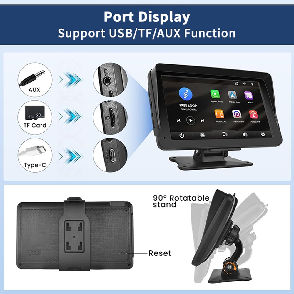 SUNWAYI 7 Inch IPS Screen BT FM USB Multimedia Player Portable Wireless Carplay & Android Auto