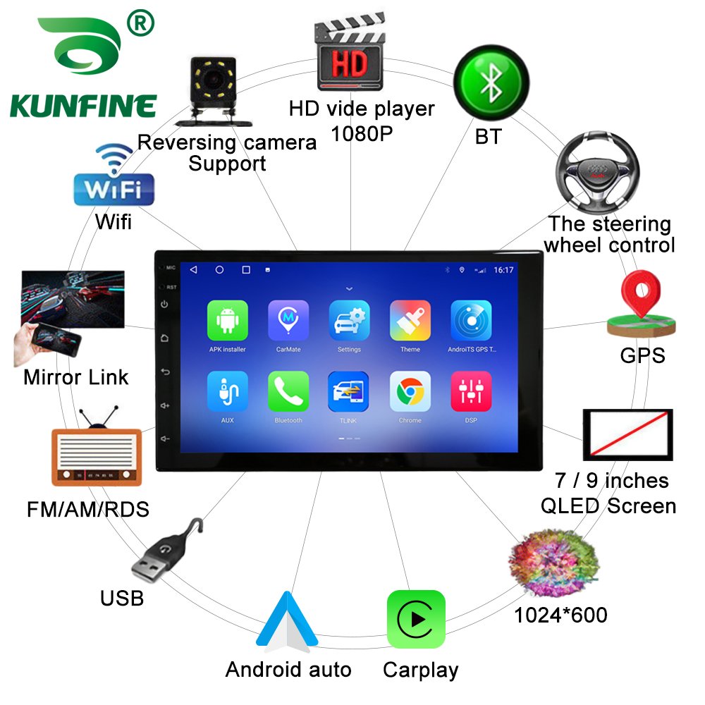 7Inch 1 Din Car Radio Android Car Stereo Car Audio System Auto Radio MP5 Multimedia DVD Player Carplay Android Auto WiFi BT