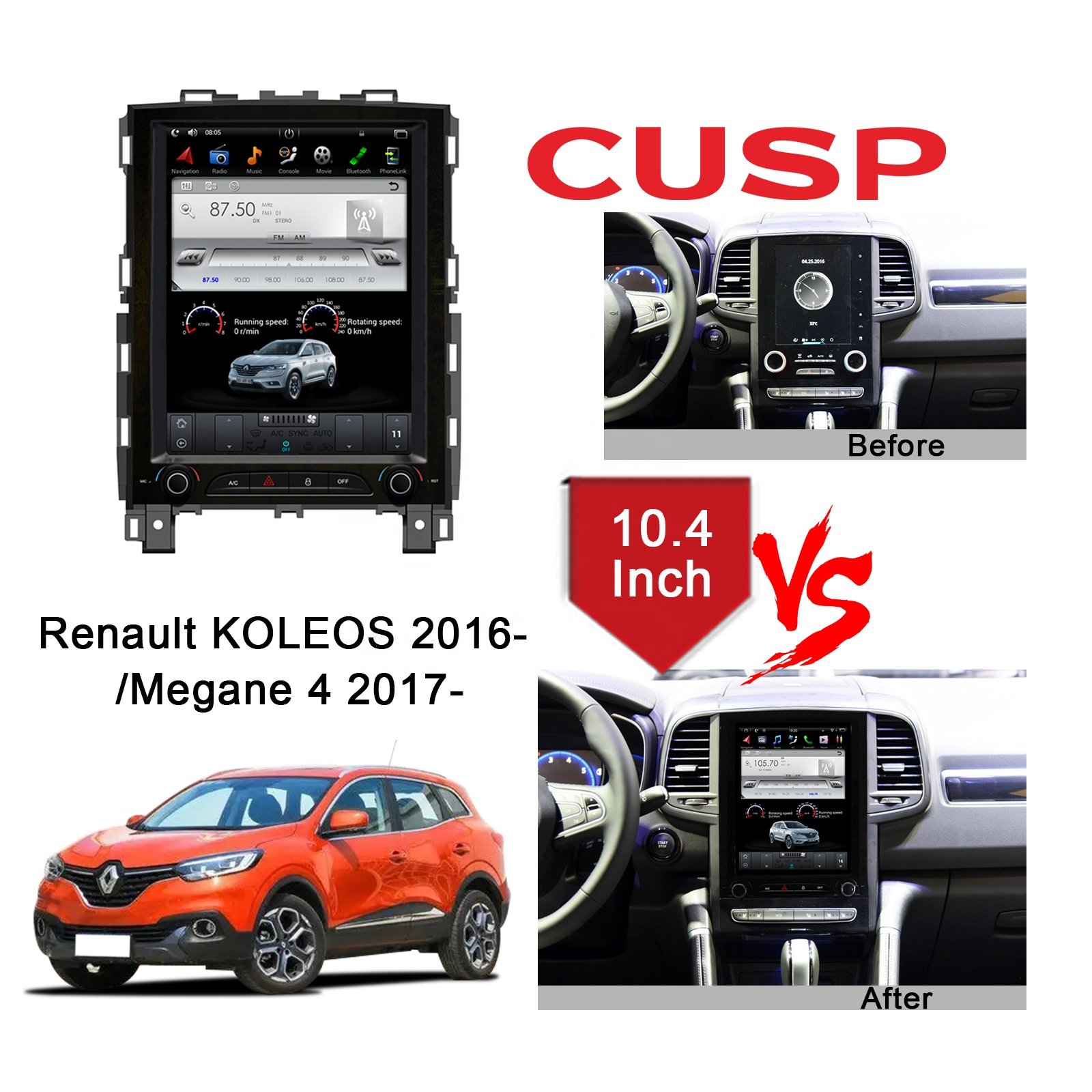 For Renault KOLEOS 2016/Megane 4 2017-10.4 "portrait Android car audio player GPS navigation Wireless carplay
