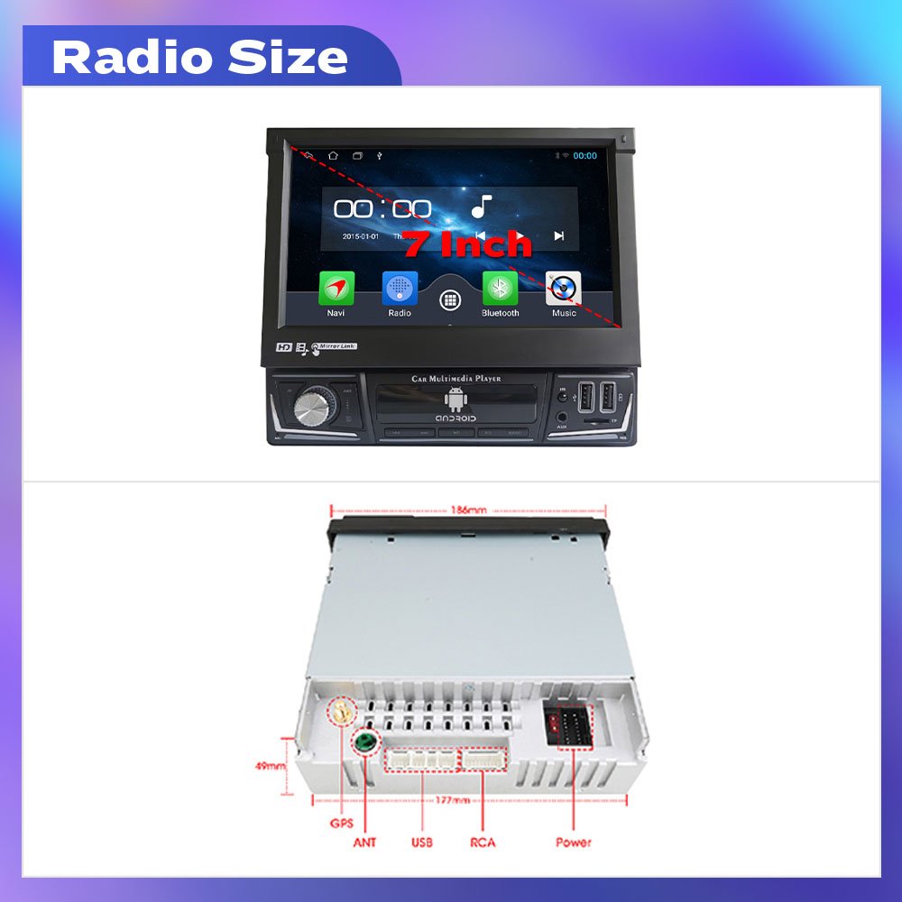 7Inch 1 Din Car Radio Android Car Stereo Car Audio System Retractable Touch Screen Auto Radio MP5 Multimedia DVD Player