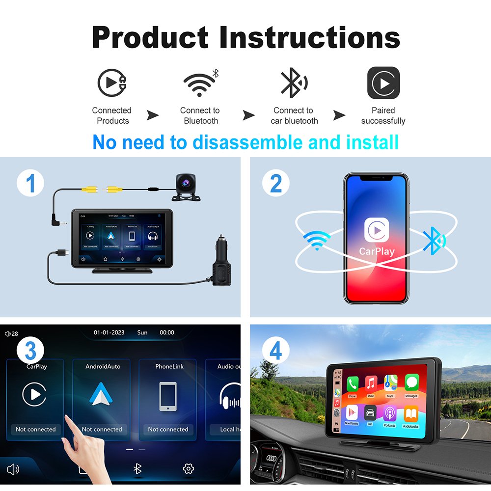 Factory in stock Portable wireless carplay screen 7 Inch multimedia player for apple carplay android auto car dvd player