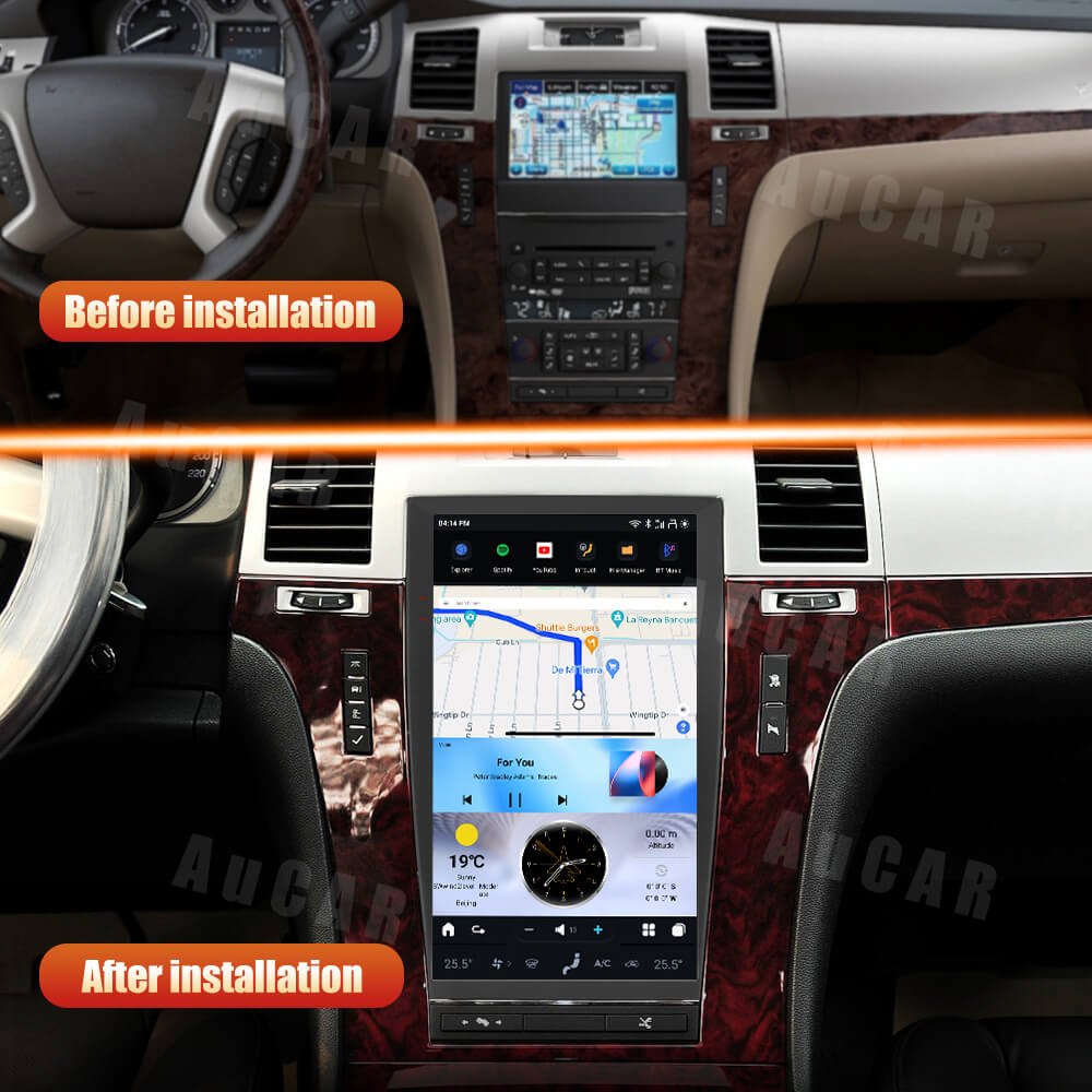 AuCar 13.6'' CarPlay Tesla Style Android 13 Car Radio GPS Navigation Multimedia DVD Player For Cadillac Escalade 2007-2014