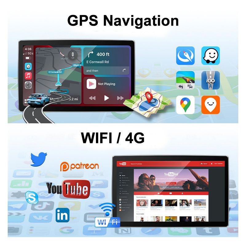 car DVD player GPS navigation universal Android radio carplay rotatable touch screen