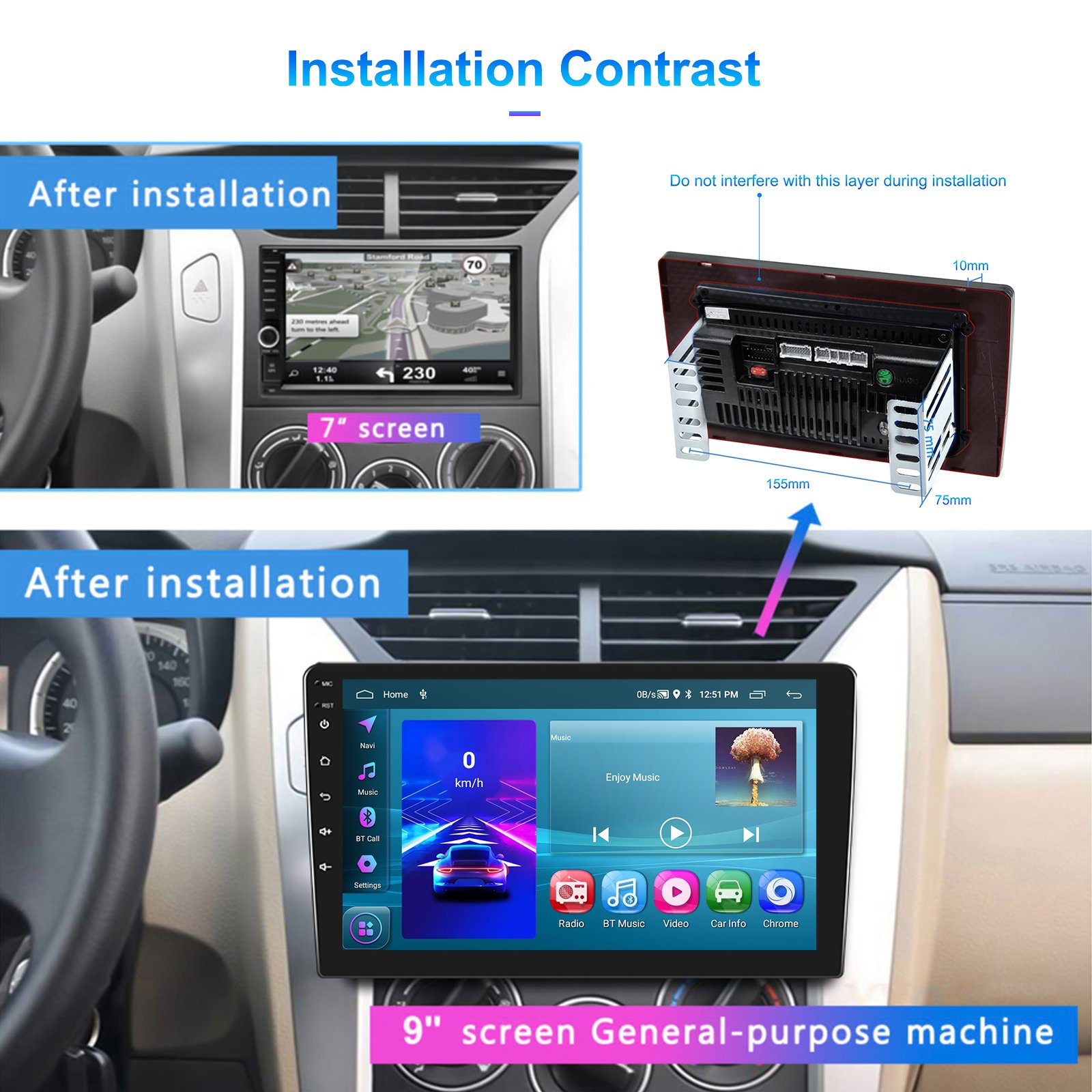 Podofo Double Din 9 inch Android Car Radio 2+64G Car Stereo Wireless CarPlay/Android Auto GPS WIFI FM RDS BT Autoradio Wholesale