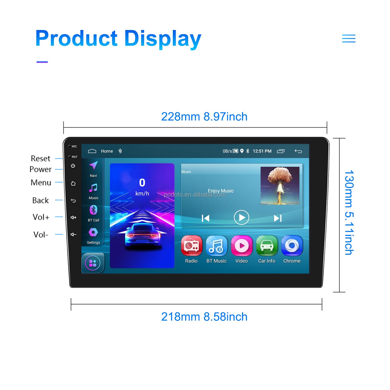 Podofo Double Din 9 inch Android Car Radio 2+64G Car Stereo Wireless CarPlay/Android Auto GPS WIFI FM RDS BT Autoradio Wholesale