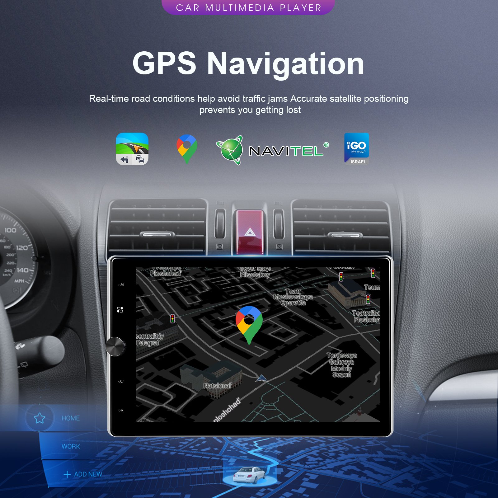 Podofo 10.4" Rotated Screen 1 Din Android Car Radio 2+64G Carplay Android Auto WIFI GPS BT DVR Recorder HP1080P Camera