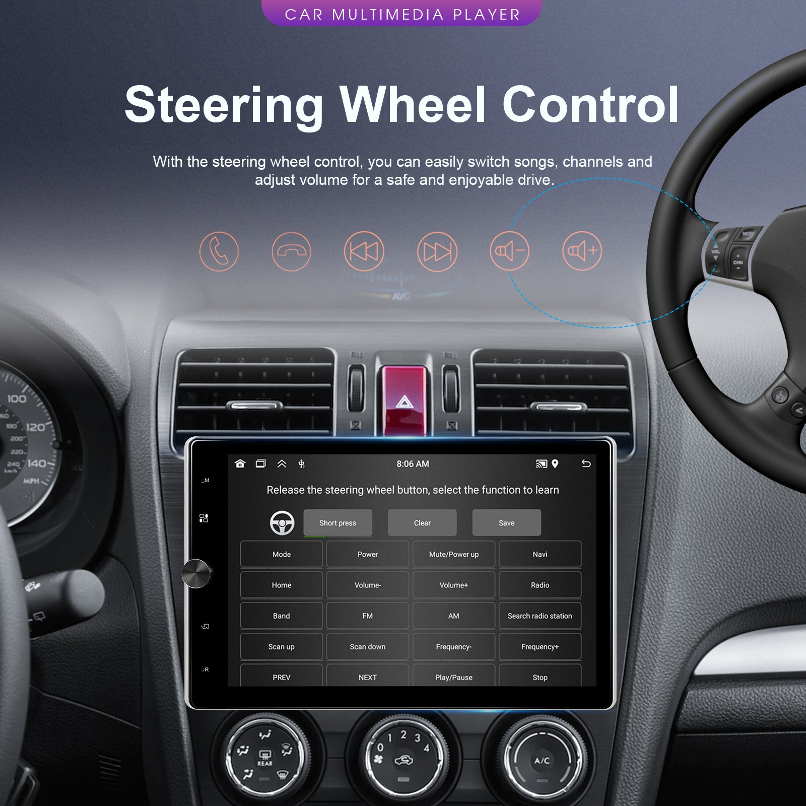 Podofo 10.4" Rotated Screen 1 Din Android Car Radio 2+64G Carplay Android Auto WIFI GPS BT DVR Recorder HP1080P Camera