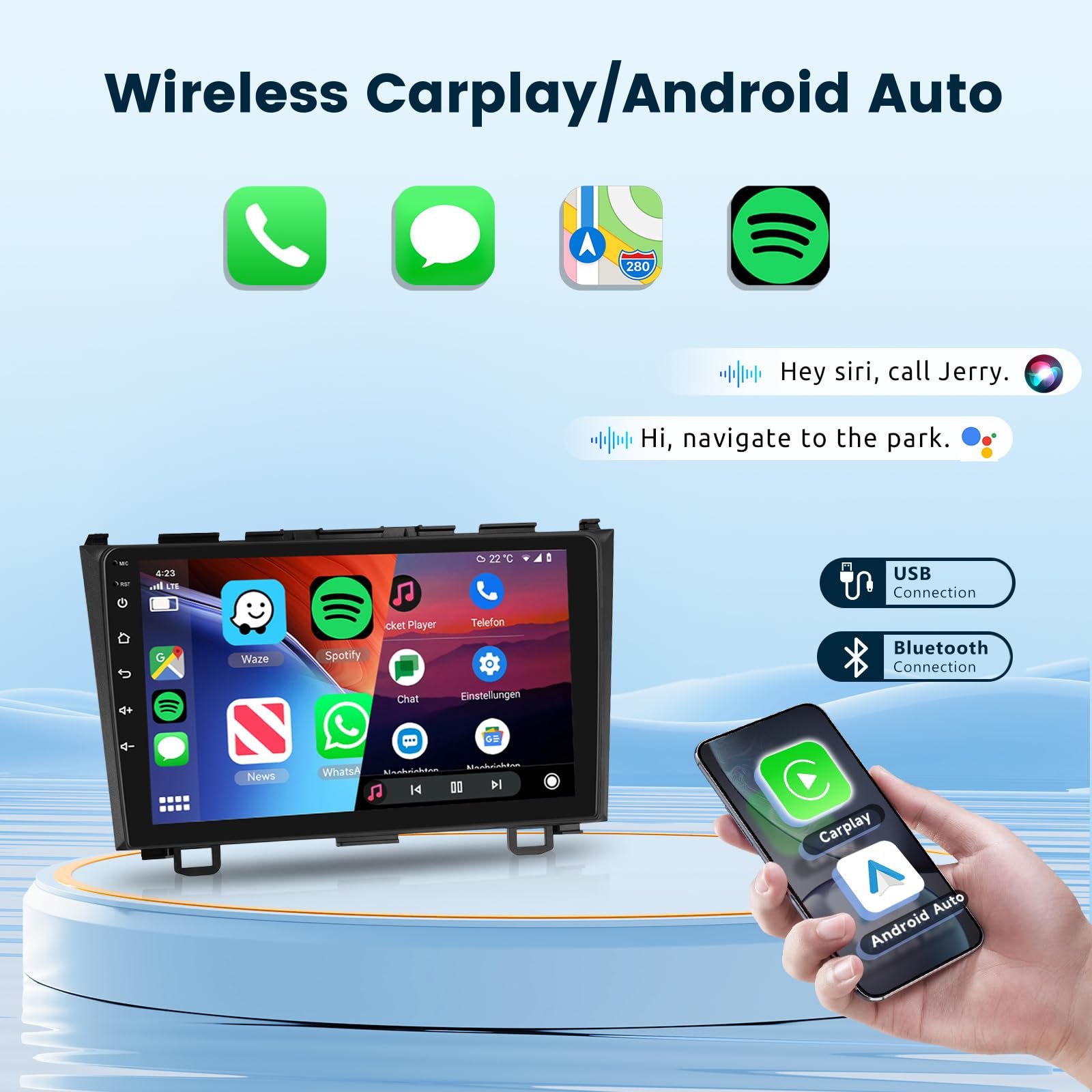2+64G 8 Core For Honda CRV 2007-2011 9inch Android Car Radio IPS Bluetooth Car Smart Touchscreen Player With Wireless Carplay