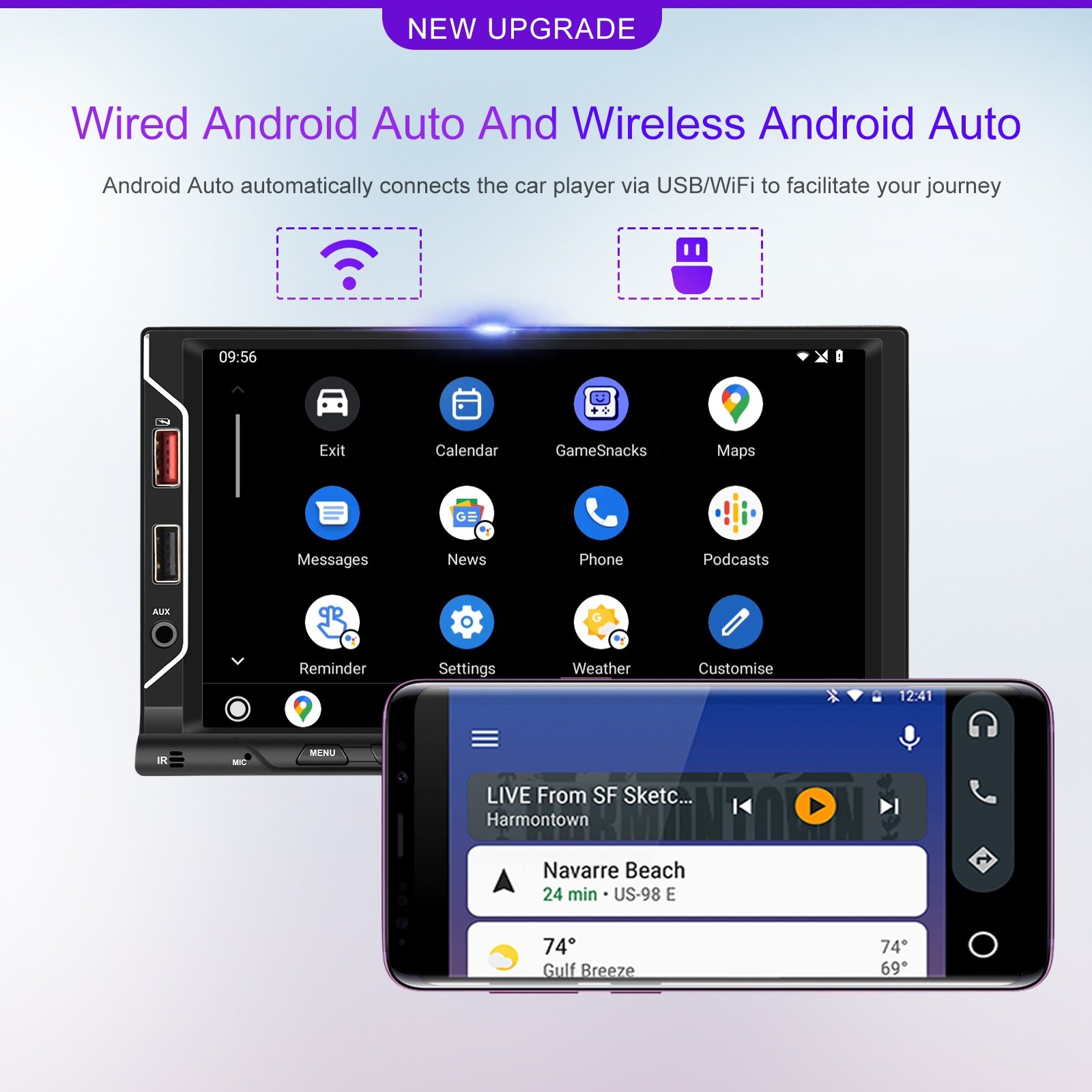 Podofo Double Din Car MP5 Player Wireless Carplay Car Stereo Radio 7'' Touch Screen Autoradio BT FM USB Support OEM Dropshipping