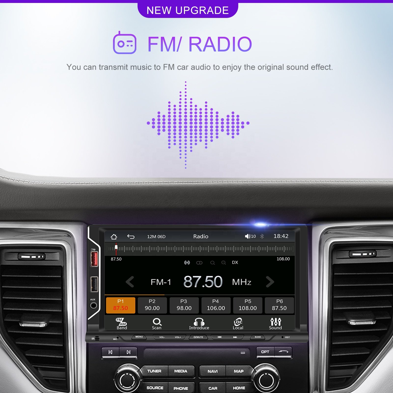 Podofo Double Din Car MP5 Player Wireless Carplay Car Stereo Radio 7'' Touch Screen Autoradio BT FM USB Support OEM Dropshipping