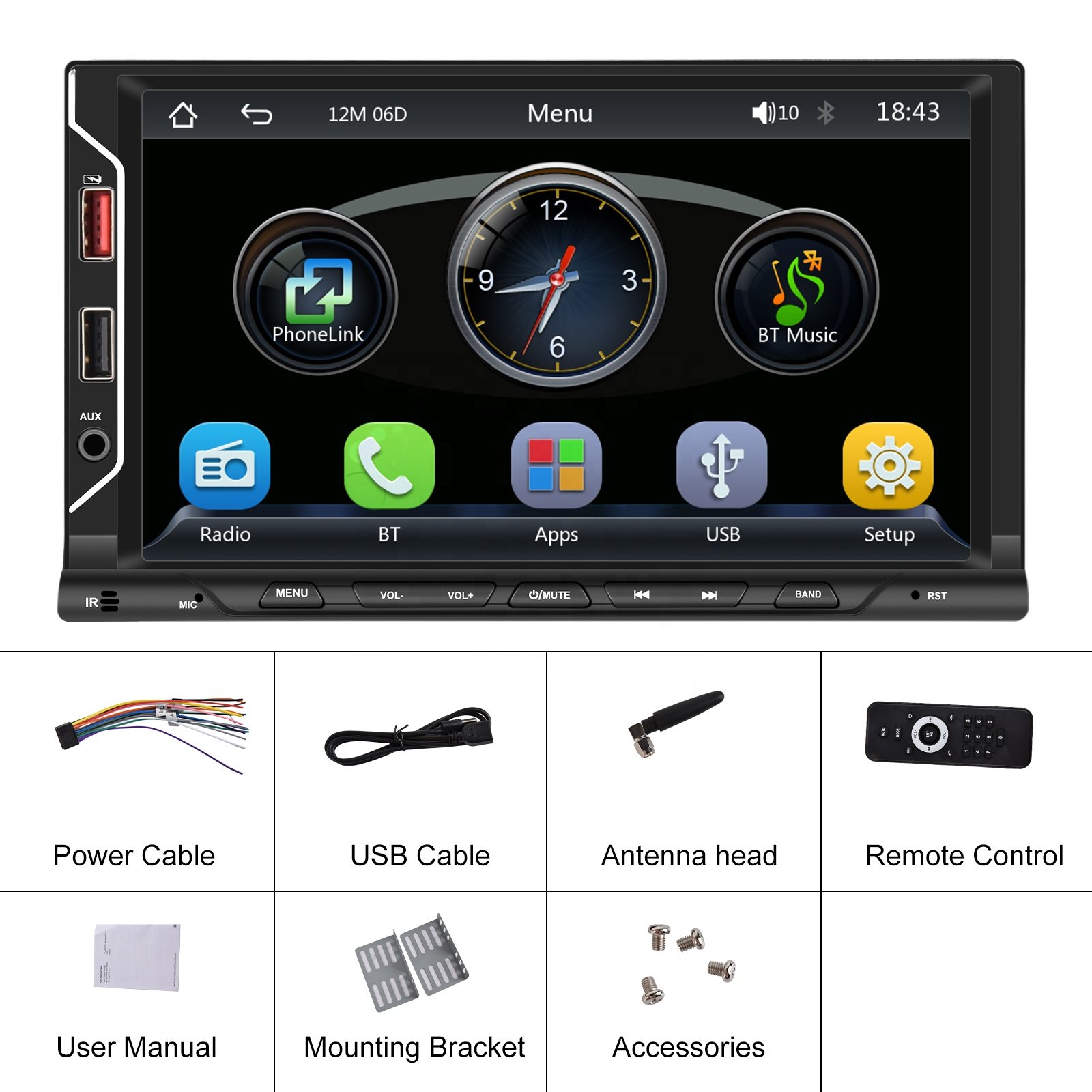 Podofo Double Din Car MP5 Player Wireless Carplay Car Stereo Radio 7'' Touch Screen Autoradio BT FM USB Support OEM Dropshipping