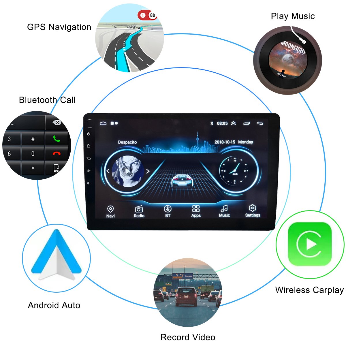 Car Radio Player Universal Android 11 Car DVD Player with Touch Screen Car Video Navigation GPS